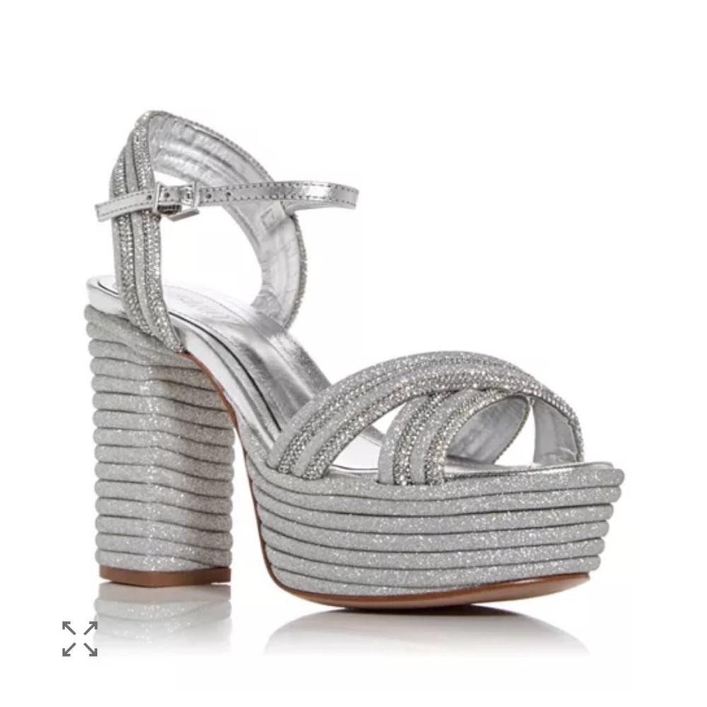 Schultz Women's Latifah Glam Embellished High Block Heel Platform Sandals Sz 8.5